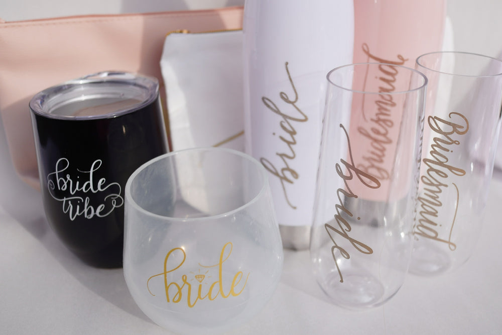 
                
                    Load image into Gallery viewer, Bride Durable Plastic Stemless Champagne Glass
                
            